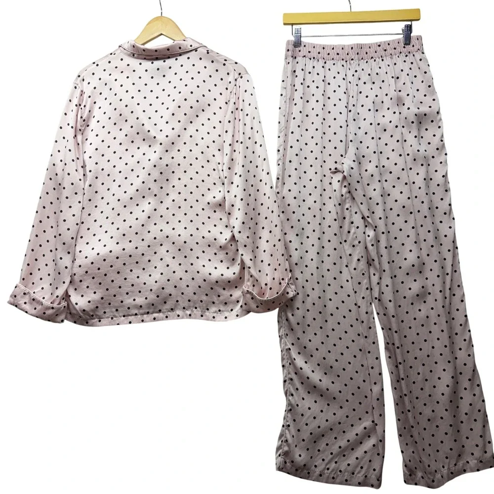 Victoria's Secret Pink Polka Dot 100% Mulberry Silk Pajama Set Top Pants M - Picture 2 of 16